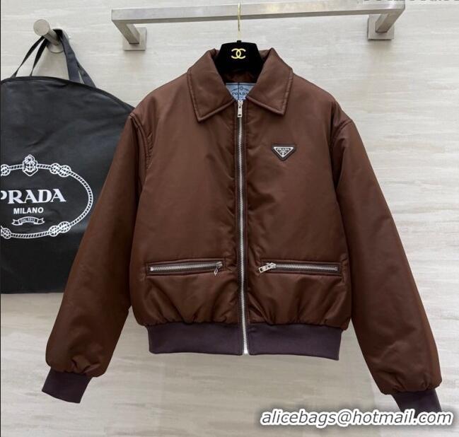 New Fashion Prada Nylon Short Jacket PR120102 Brown 2025