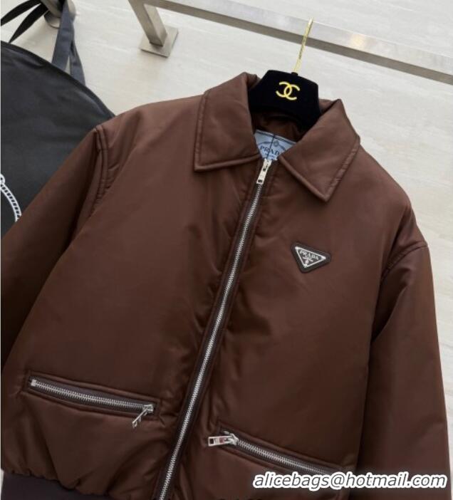 New Fashion Prada Nylon Short Jacket PR120102 Brown 2025