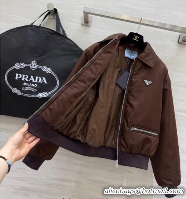 New Fashion Prada Nylon Short Jacket PR120102 Brown 2025