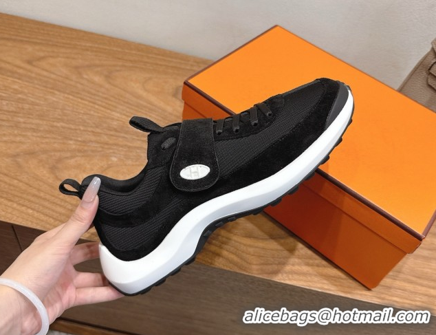 Shop Duplicate Hermes Loop Sneakers in Suede and Knit Mesh with Strap Black6 1023028
