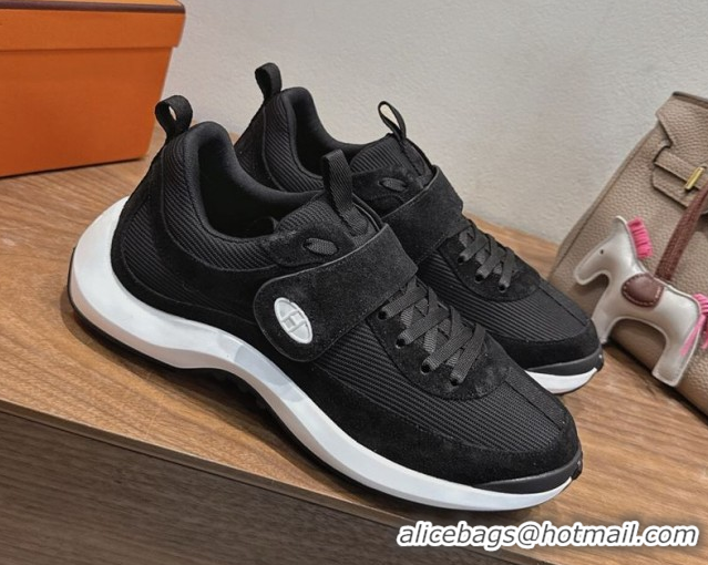 Shop Duplicate Hermes Loop Sneakers in Suede and Knit Mesh with Strap Black6 1023028