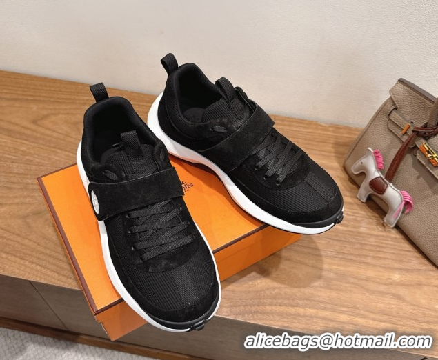 Shop Duplicate Hermes Loop Sneakers in Suede and Knit Mesh with Strap Black6 1023028