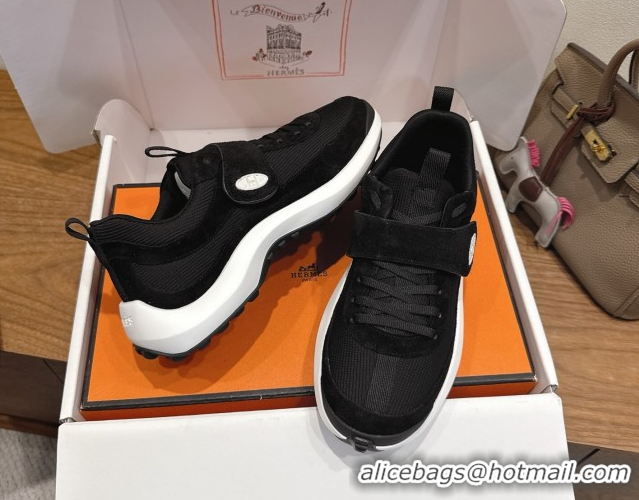 Shop Duplicate Hermes Loop Sneakers in Suede and Knit Mesh with Strap Black6 1023028