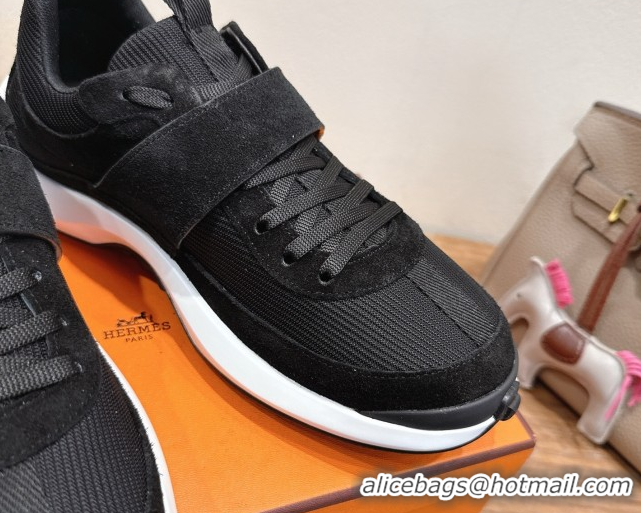 Shop Duplicate Hermes Loop Sneakers in Suede and Knit Mesh with Strap Black6 1023028