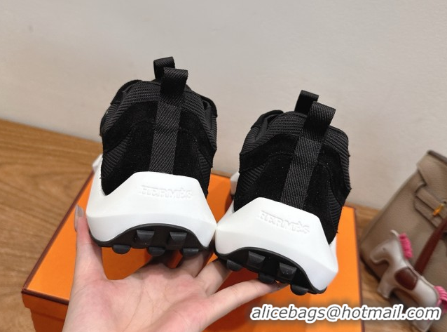 Shop Duplicate Hermes Loop Sneakers in Suede and Knit Mesh with Strap Black6 1023028