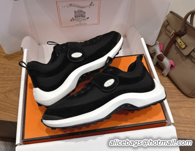 Shop Duplicate Hermes Loop Sneakers in Suede and Knit Mesh with Strap Black6 1023028
