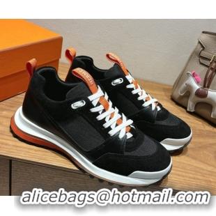 Good Quality Hermes Leader Sneakers in Suede and Mesh Black 1023029