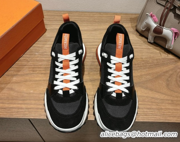 Good Quality Hermes Leader Sneakers in Suede and Mesh Black 1023029