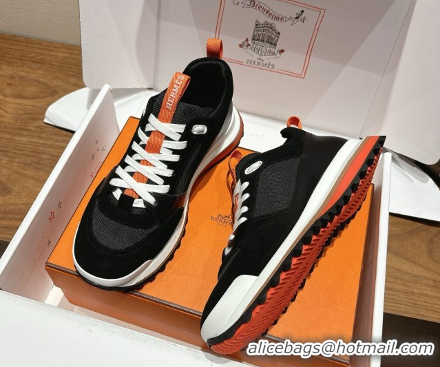 Good Quality Hermes Leader Sneakers in Suede and Mesh Black 1023029