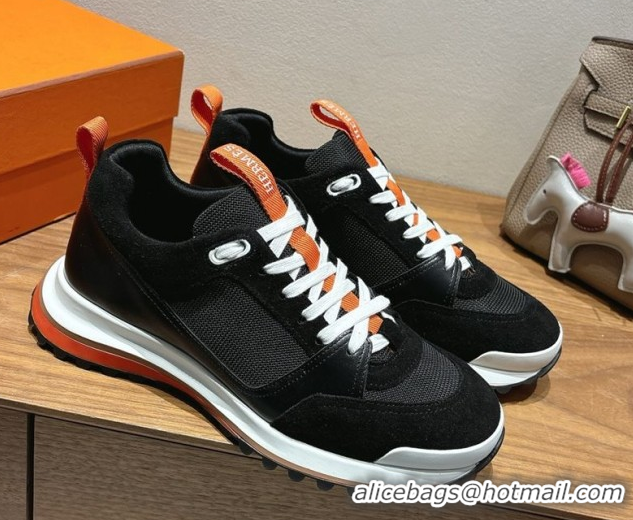Good Quality Hermes Leader Sneakers in Suede and Mesh Black 1023029