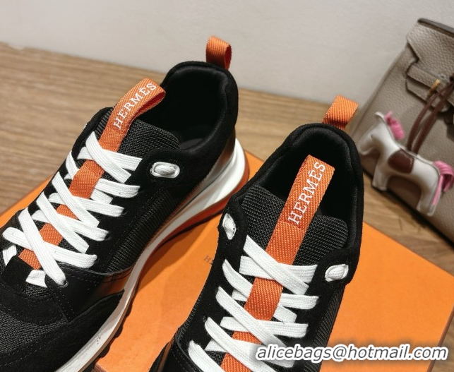 Good Quality Hermes Leader Sneakers in Suede and Mesh Black 1023029