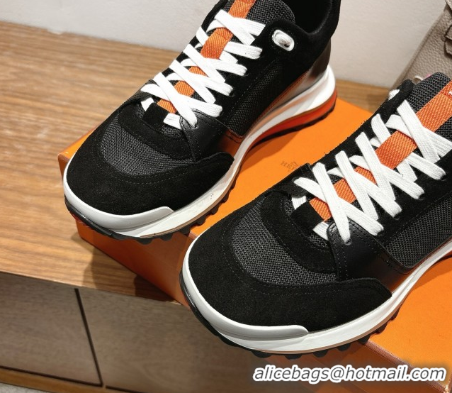 Good Quality Hermes Leader Sneakers in Suede and Mesh Black 1023029
