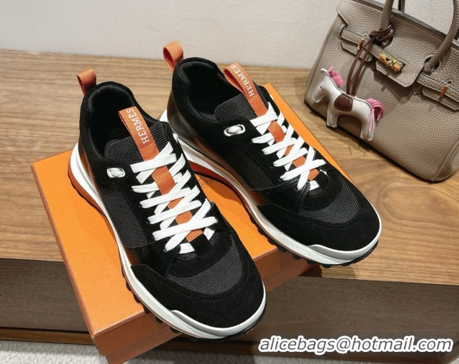 Good Quality Hermes Leader Sneakers in Suede and Mesh Black 1023029