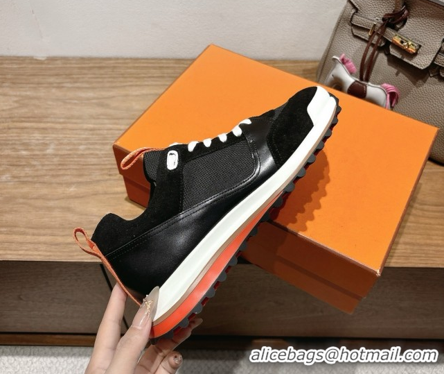 Good Quality Hermes Leader Sneakers in Suede and Mesh Black 1023029