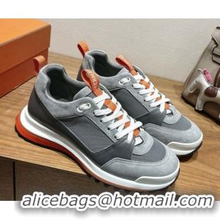Grade Quality Hermes Leader Sneakers in Suede and Mesh Dark Grey 1023030