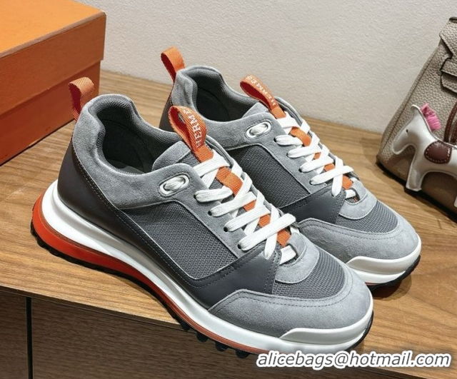 Grade Quality Hermes Leader Sneakers in Suede and Mesh Dark Grey 1023030