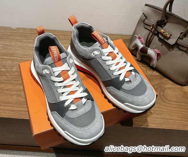 Grade Quality Hermes Leader Sneakers in Suede and Mesh Dark Grey 1023030