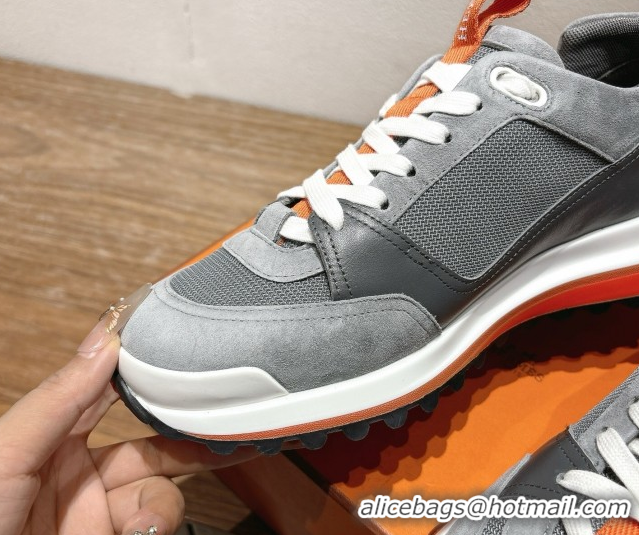 Grade Quality Hermes Leader Sneakers in Suede and Mesh Dark Grey 1023030