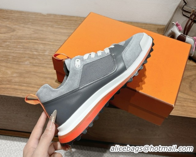 Grade Quality Hermes Leader Sneakers in Suede and Mesh Dark Grey 1023030