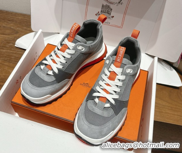 Grade Quality Hermes Leader Sneakers in Suede and Mesh Dark Grey 1023030