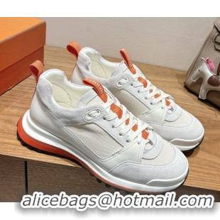Top Grade Hermes Leader Sneakers in Suede and Mesh White 1023031