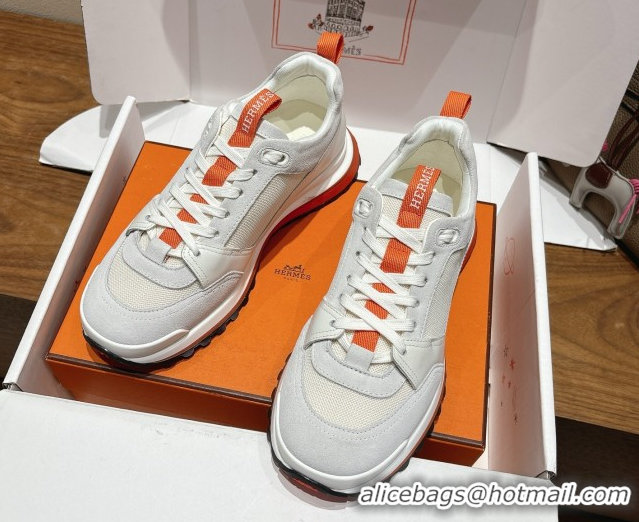 Top Grade Hermes Leader Sneakers in Suede and Mesh White 1023031