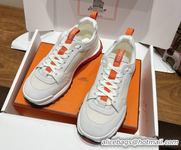 Top Grade Hermes Leader Sneakers in Suede and Mesh White 1023031