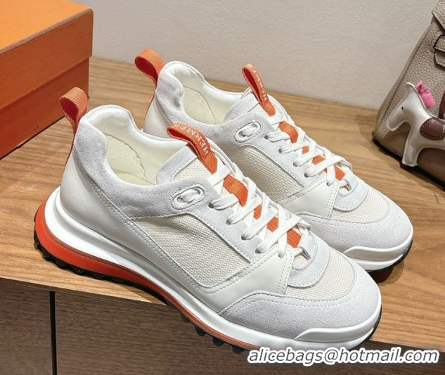 Top Grade Hermes Leader Sneakers in Suede and Mesh White 1023031