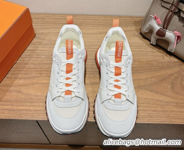 Top Grade Hermes Leader Sneakers in Suede and Mesh White 1023031