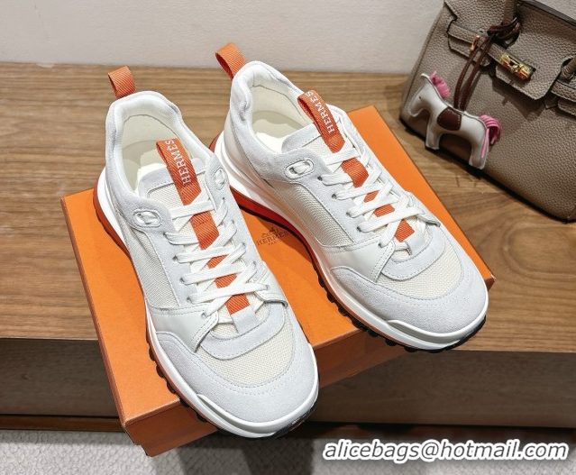 Top Grade Hermes Leader Sneakers in Suede and Mesh White 1023031