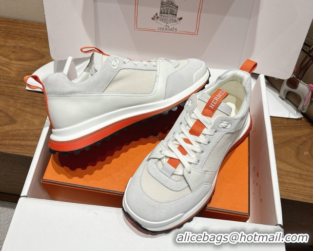 Top Grade Hermes Leader Sneakers in Suede and Mesh White 1023031