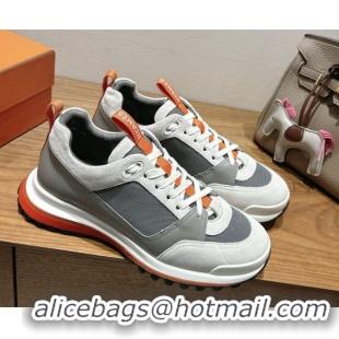 Best Grade Hermes Leader Sneakers in Suede and Mesh Grey 1023032
