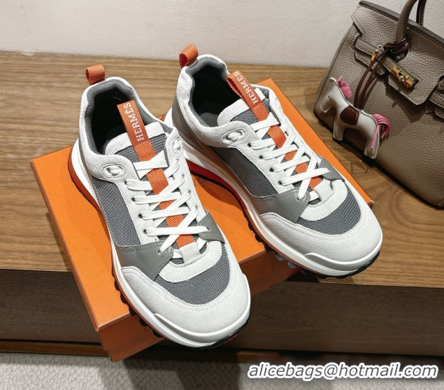 Best Grade Hermes Leader Sneakers in Suede and Mesh Grey 1023032