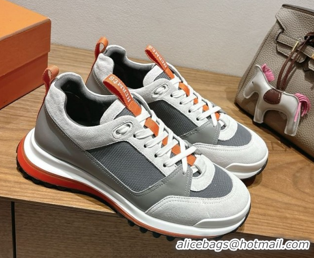 Best Grade Hermes Leader Sneakers in Suede and Mesh Grey 1023032