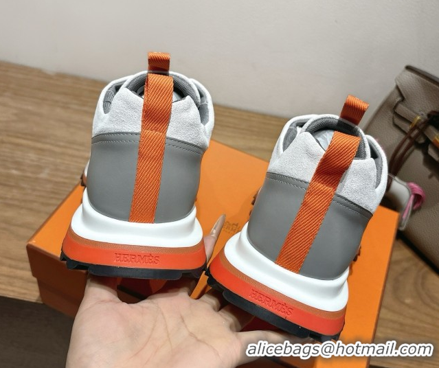 Best Grade Hermes Leader Sneakers in Suede and Mesh Grey 1023032