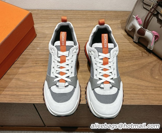 Best Grade Hermes Leader Sneakers in Suede and Mesh Grey 1023032