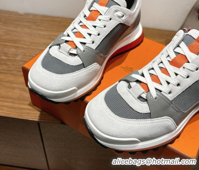 Best Grade Hermes Leader Sneakers in Suede and Mesh Grey 1023032
