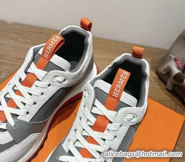 Best Grade Hermes Leader Sneakers in Suede and Mesh Grey 1023032