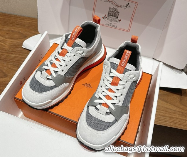 Best Grade Hermes Leader Sneakers in Suede and Mesh Grey 1023032
