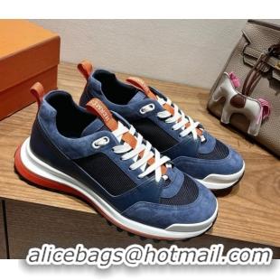 Purchase Hermes Leader Sneakers in Suede and Mesh Dark Blue 1023033