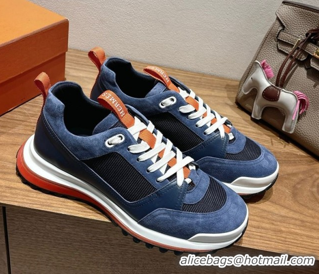 Purchase Hermes Leader Sneakers in Suede and Mesh Dark Blue 1023033
