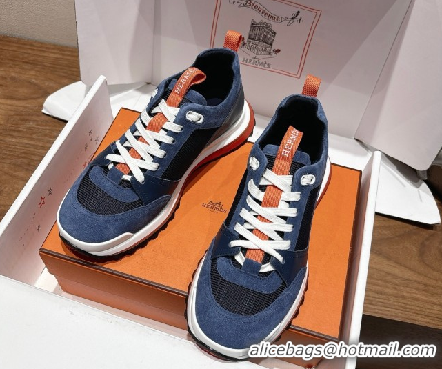 Purchase Hermes Leader Sneakers in Suede and Mesh Dark Blue 1023033