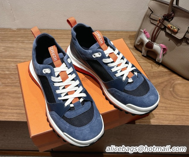 Purchase Hermes Leader Sneakers in Suede and Mesh Dark Blue 1023033