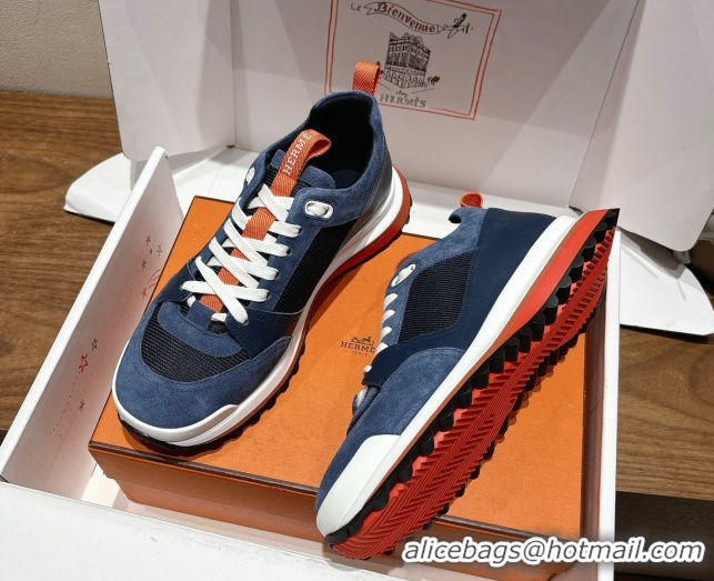 Purchase Hermes Leader Sneakers in Suede and Mesh Dark Blue 1023033