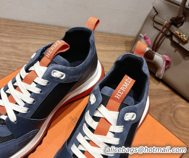Purchase Hermes Leader Sneakers in Suede and Mesh Dark Blue 1023033
