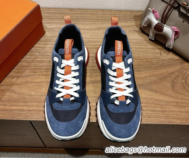 Purchase Hermes Leader Sneakers in Suede and Mesh Dark Blue 1023033