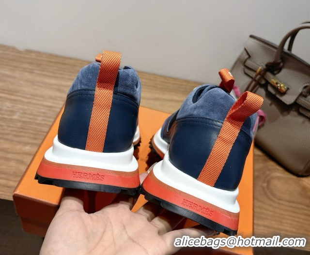 Purchase Hermes Leader Sneakers in Suede and Mesh Dark Blue 1023033