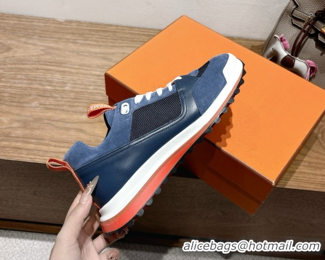 Purchase Hermes Leader Sneakers in Suede and Mesh Dark Blue 1023033