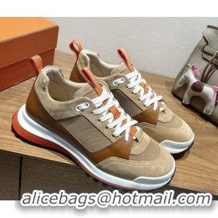 Charming Hermes Leader Sneakers in Suede and Mesh Brown 1023034