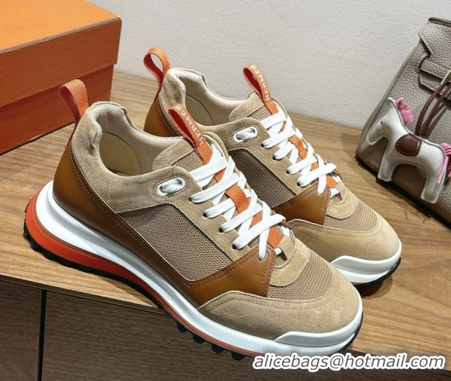 Charming Hermes Leader Sneakers in Suede and Mesh Brown 1023034